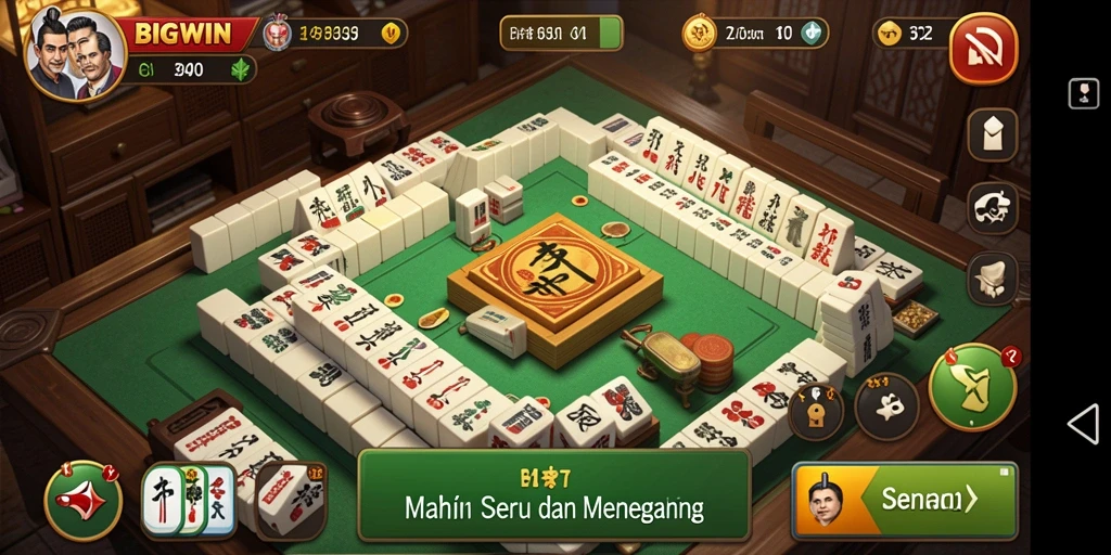 Screenshot permainan BIGWIN menampilkan ubin Mahjong yang berwarna-warni.