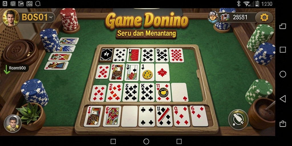 Tampilan gameplay seru di BOS01 dengan momen bermain Domino yang mendebarkan.
