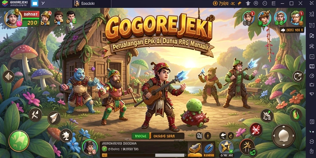 Tangkapan layar utama GOGOREJEKI yang menunjukkan pertarungan seru dalam gameplay RPG.