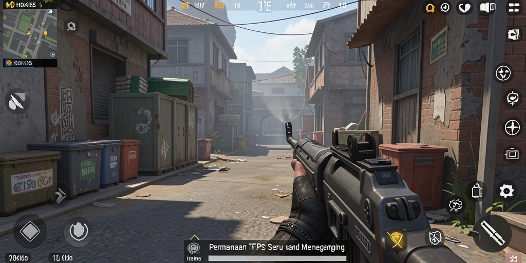 Screenshot gameplay HOKI65 yang menunjukkan pertempuran seru dalam mode TPS.