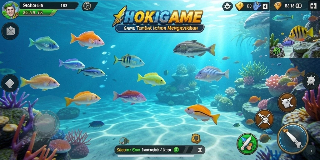 Tampilan gameplay HOKIGAME yang seru saat menembak ikan.