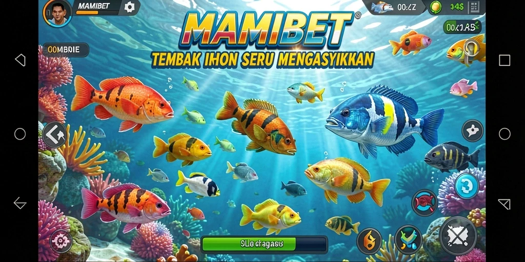 Screenshot gameplay MAMIBET menampilkan aksi seru dalam menembak ikan.