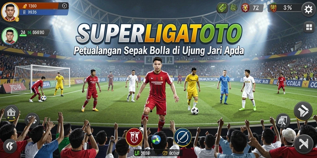 Tampilan gameplay SUPERLIGATOTO yang dinamis dan menghibur.
